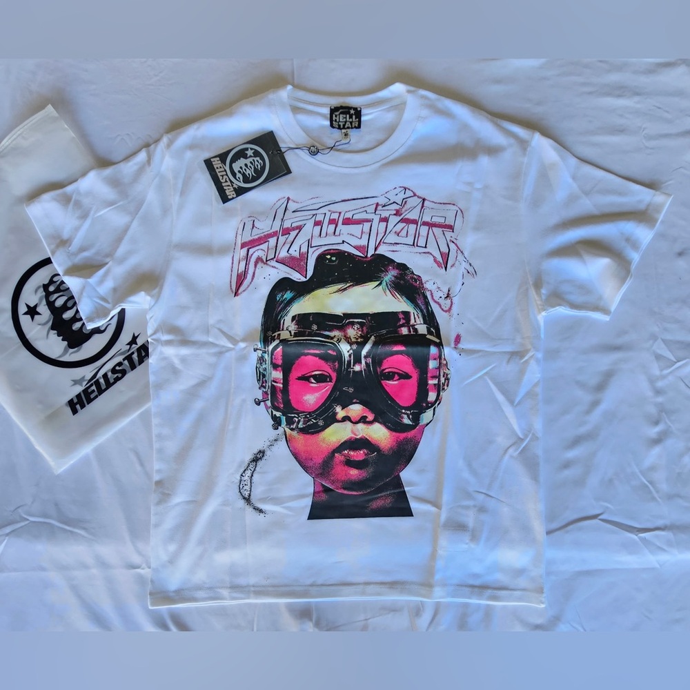 HellStar White Graphic T-Shirt with Pink and Black Design